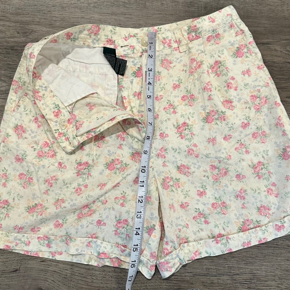 Vintage Lauren Ralph Lauren Floral Pleated High Rise Shorts Womens 8 Cotton - Picture 8 of 10
